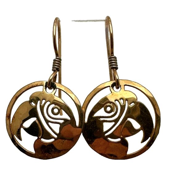 14K Gold Plated Boho Parrot Earrings Dangle Drop - Picture 1 of 5